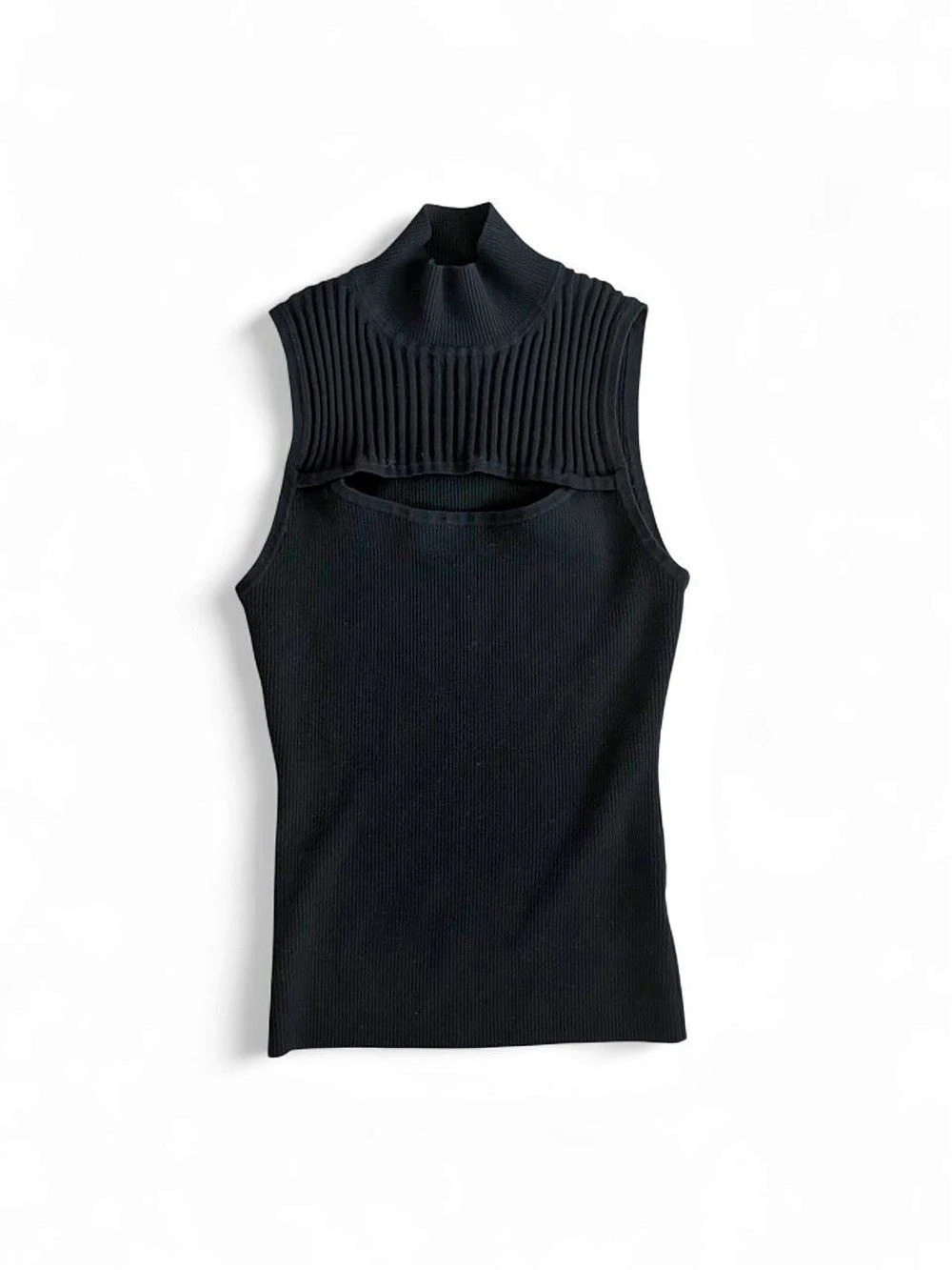 Bailey/44 Ribbed Cutout High-Neck Tank in Black